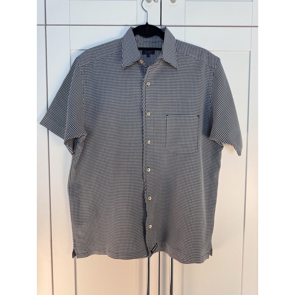 Ted Baker London Size 3/M Blue Gingham Short Sleeve Button Down Shirt Preppy